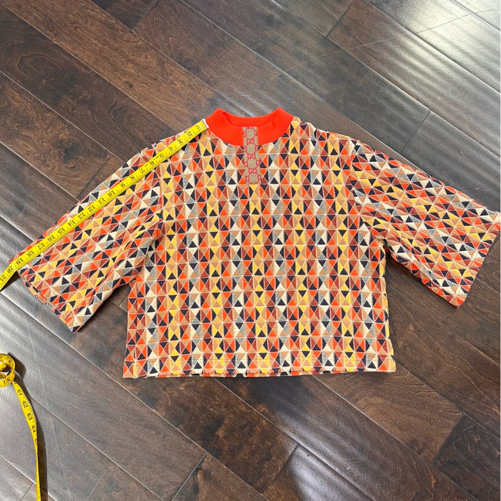 Gucci Multi-Color Geometric Knit Top with Red Collar - Picture 10 of 10